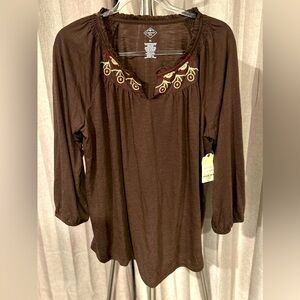 St. John's Bay Brown Embellished 3/4 Sleeve Blouse
NWT